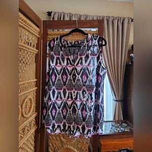 Rose & Olive Black, White, and Pink Patterned Blouse